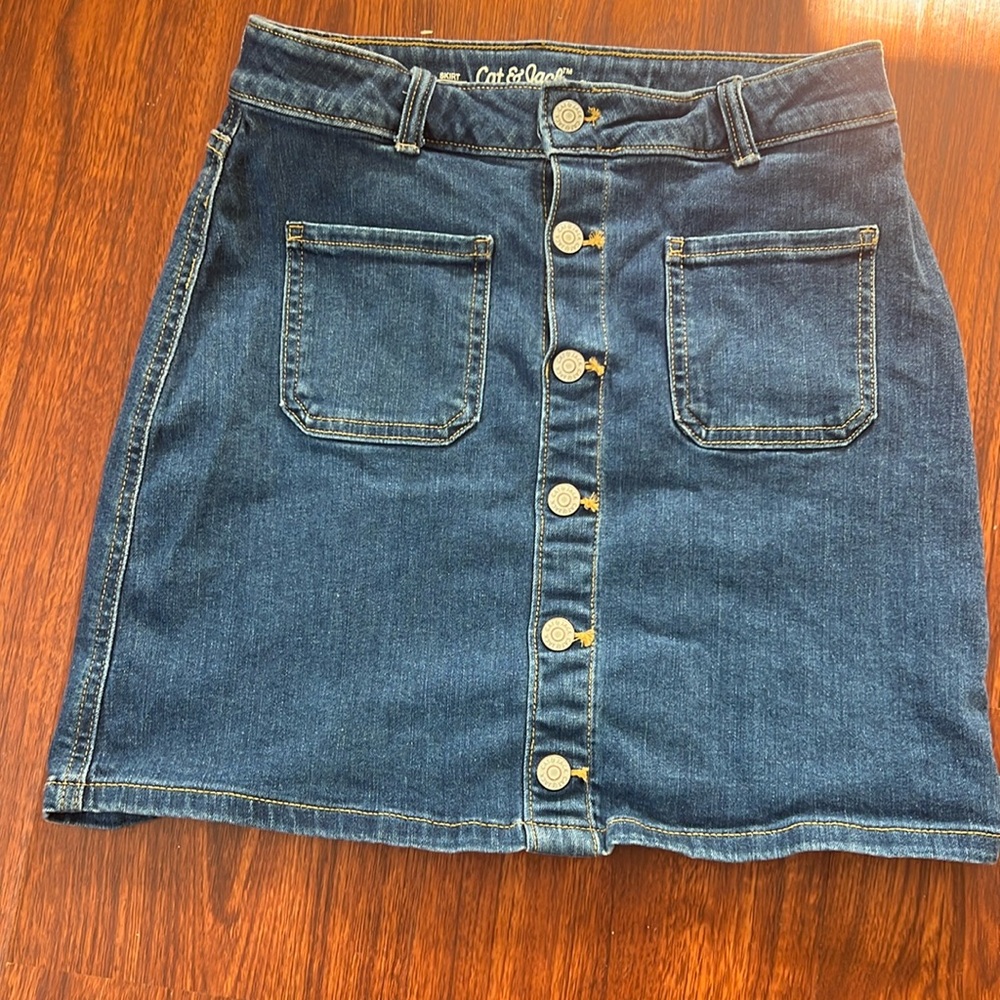 Dark blue stretchy denim skirt